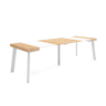 Mesa Consola Extensível, Cozinha, Sala de jantar, 262x90x73cm, Para 12 pessoas, Pés de madeira, Estilo moderno, Carvalho e branco