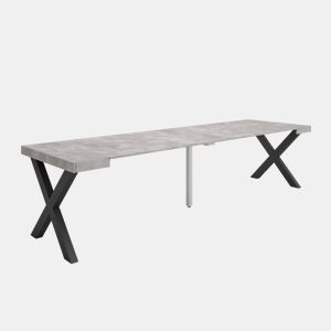 Mesa Consola Extensível, Cozinha, Sala de jantar, 302x90x73cm, Para 14 pessoas, Pés de madeira, Estilo moderno, Cimento