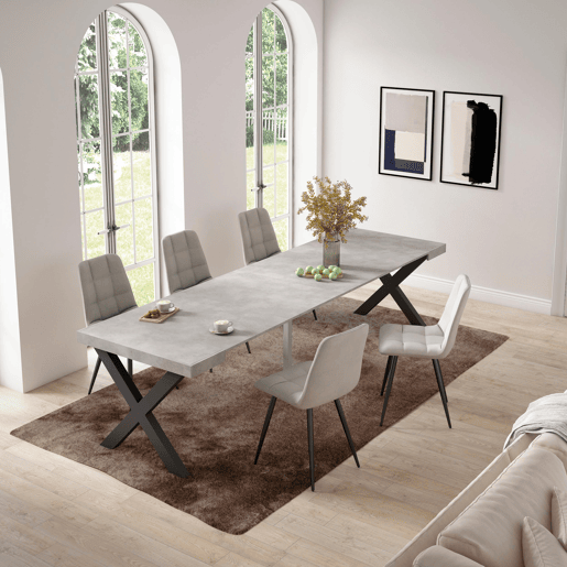 Mesa Consola Extensível, Cozinha, Sala de jantar, 302x90x73cm, Para 14 pessoas, Pés de madeira, Estilo moderno, Cimento Mesa Consola Extensível, Cozinha, Sala de jantar, 302x90x73cm, Para 14 pessoas, Pés de madeira, Estilo moderno, Cimento