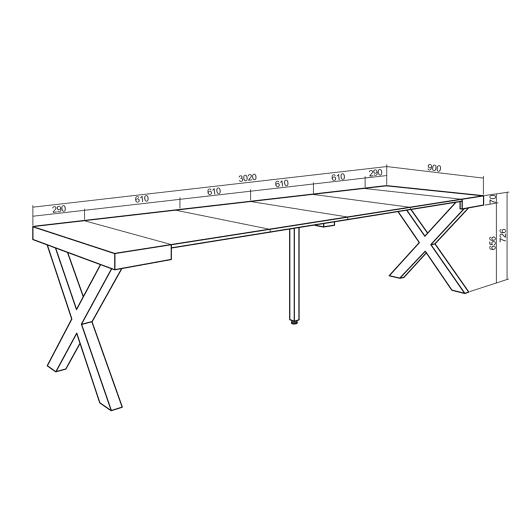 Mesa Consola Extensível, Cozinha, Sala de jantar, 302x90x73cm, Para 14 pessoas, Pés de madeira, Estilo moderno, Cimento Mesa Consola Extensível, Cozinha, Sala de jantar, 302x90x73cm, Para 14 pessoas, Pés de madeira, Estilo moderno, Cimento