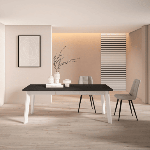Mesa Sala de Jantar, Mesa Cozinha, 194x90x75cm, Para 10 pessoas, Pés de madeira, Preto
