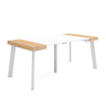 Mesa Consola Extensível, Cozinha, Sala de jantar, 180x90x73cm, Para 8 pessoas, Pés de madeira, Estilo moderno, Carvalho e branco