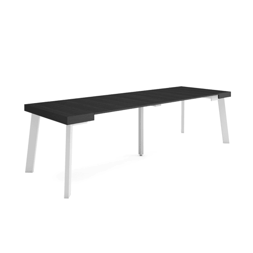 Mesa Consola Extensível, Cozinha, Sala de jantar, 262x90x73cm, Para 12 pessoas, Pés de madeira, Estilo moderno, Preto Mesa Consola Extensível, Cozinha, Sala de jantar, 262x90x73cm, Para 12 pessoas, Pés de madeira, Estilo moderno, Preto