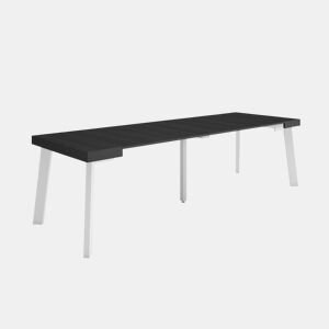 Mesa Consola Extensível, Cozinha, Sala de jantar, 262x90x73cm, Para 12 pessoas, Pés de madeira, Estilo moderno, Preto