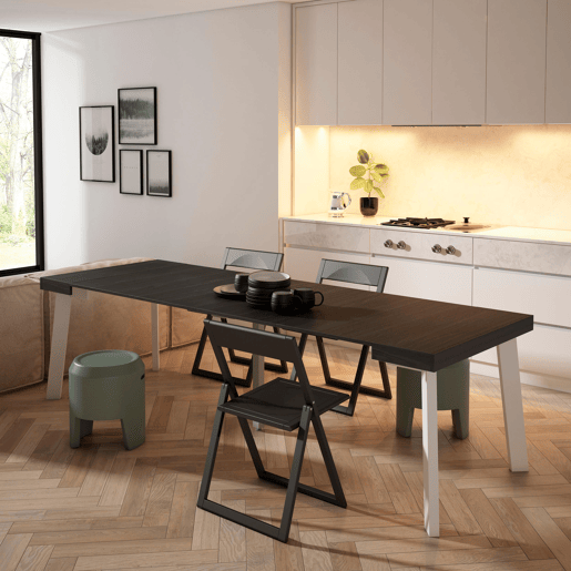 Mesa Consola Extensível, Cozinha, Sala de jantar, 262x90x73cm, Para 12 pessoas, Pés de madeira, Estilo moderno, Preto Mesa Consola Extensível, Cozinha, Sala de jantar, 262x90x73cm, Para 12 pessoas, Pés de madeira, Estilo moderno, Preto