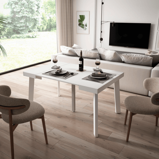 Mesa Consola Extensível, Cozinha, Sala de jantar, 140x90x73cm, Para 6 pessoas, Pés de madeira, Estilo moderno, Branco
