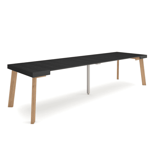 Mesa Consola Extensível, Cozinha, Sala de jantar, 302x90x73cm, Para 14 pessoas, Pés de madeira, Estilo moderno, Preto