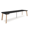 Mesa Consola Extensível, Cozinha, Sala de jantar, 302x90x73cm, Para 14 pessoas, Pés de madeira, Estilo moderno, Preto