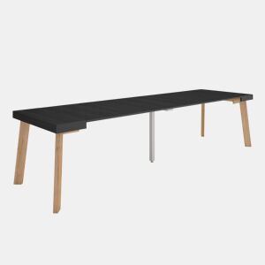 Mesa Consola Extensível, Cozinha, Sala de jantar, 302x90x73cm, Para 14 pessoas, Pés de madeira, Estilo moderno, Preto