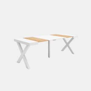 Mesa Consola Extensível, Cozinha, Sala de jantar, 222x90x73cm, Para 10 pessoas, Pés de madeira, Estilo moderno, Carvalho e branco
