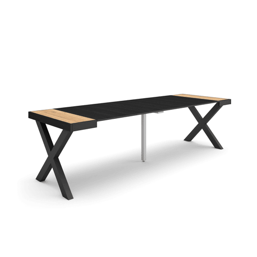 Mesa Consola Extensível, Cozinha, Sala de jantar, 262x90x73cm, Para 12 pessoas, Pés de madeira, Estilo moderno, Carvalho e preto Mesa Consola Extensível, Cozinha, Sala de jantar, 262x90x73cm, Para 12 pessoas, Pés de madeira, Estilo moderno, Carvalho e preto