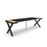 Mesa Consola Extensível, Cozinha, Sala de jantar, 262x90x73cm, Para 12 pessoas, Pés de madeira, Estilo moderno, Carvalho e preto