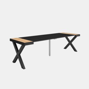 Mesa Consola Extensível, Cozinha, Sala de jantar, 262x90x73cm, Para 12 pessoas, Pés de madeira, Estilo moderno, Carvalho e preto