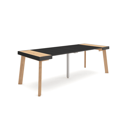 Mesa Consola Extensível, Cozinha, Sala de jantar, 222x90x73cm, Para 10 pessoas, Pés de madeira, Estilo moderno, Carvalho e preto