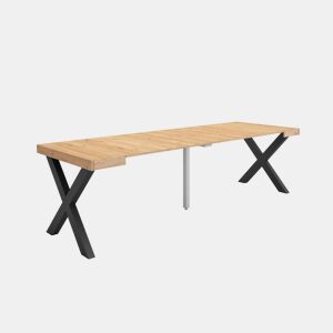 Mesa Consola Extensível, Cozinha, Sala de jantar, 262x90x73cm, Para 12 pessoas, Pés de madeira, Estilo moderno, Carvalho