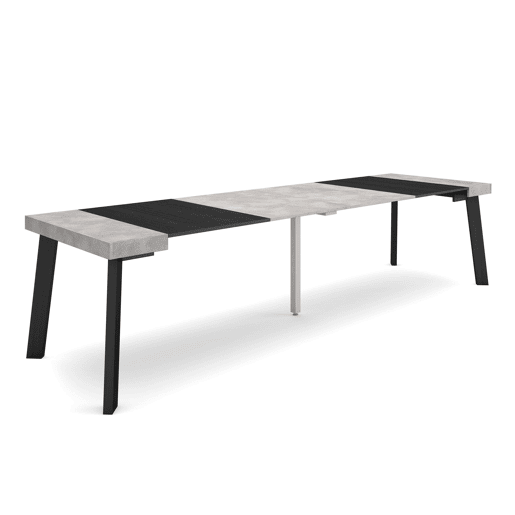 Mesa Consola Extensível, Cozinha, Sala de jantar, 302x90x73cm, Para 14 pessoas, Pés de madeira, Estilo moderno, Cimento