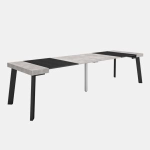 Mesa Consola Extensível, Cozinha, Sala de jantar, 302x90x73cm, Para 14 pessoas, Pés de madeira, Estilo moderno, Cimento