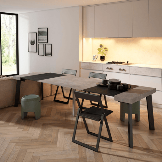 Mesa Consola Extensível, Cozinha, Sala de jantar, 302x90x73cm, Para 14 pessoas, Pés de madeira, Estilo moderno, Cimento