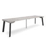 Mesa Consola Extensível, Cozinha, Sala de jantar, 302x90x73cm, Para 14 pessoas, Pés de madeira, Estilo moderno, Cimento