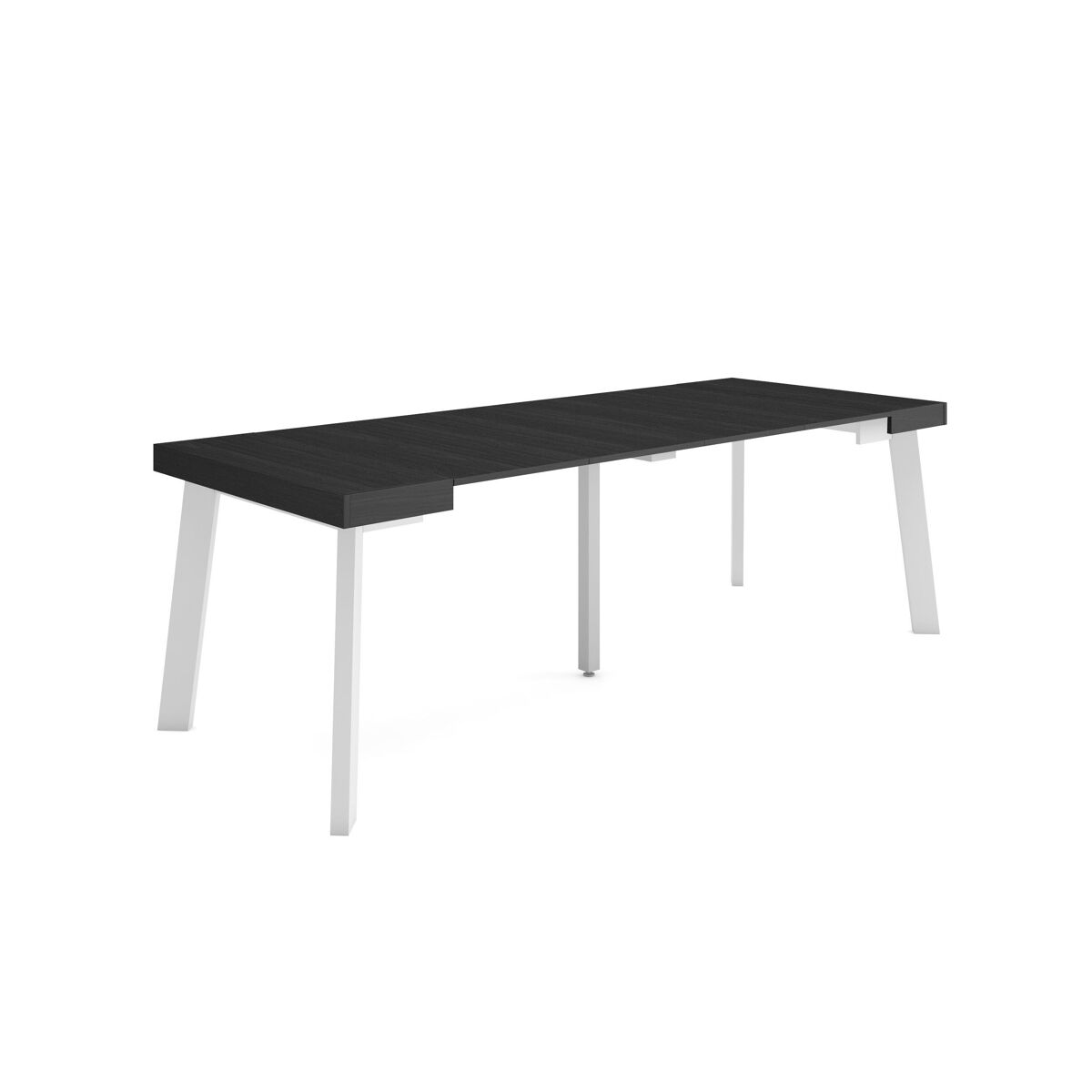 Mesa consola extensible, mesa comedor plegable, 222x90x73cm, para 10 comensales, patas de madera, estilo moderno, negro
