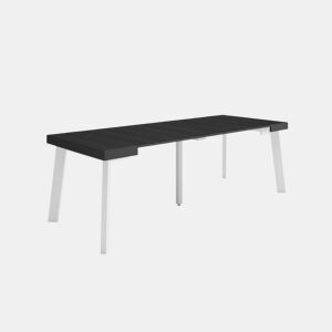 Mesa Consola Extensível, Cozinha, Sala de jantar, 222x90x73cm, Para 10 pessoas, Pés de madeira, Estilo moderno, Preto