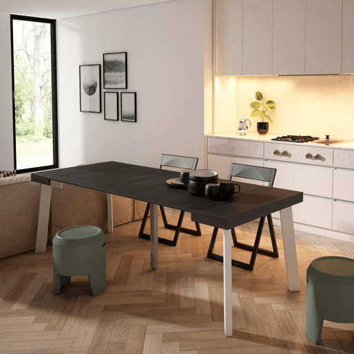 Mesa Consola Extensível, Cozinha, Sala de jantar, 222x90x73cm, Para 10 pessoas, Pés de madeira, Estilo moderno, Preto Mesa Consola Extensível, Cozinha, Sala de jantar, 222x90x73cm, Para 10 pessoas, Pés de madeira, Estilo moderno, Preto