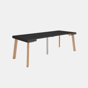 Mesa Consola Extensível, Cozinha, Sala de jantar, 222x90x73cm, Para 10 pessoas, Pés de madeira, Estilo moderno, Preto