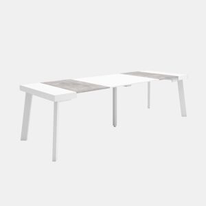 Mesa Consola Extensível, Cozinha, Sala de jantar, 262x90x73cm, Para 12 pessoas, Pés de madeira, Estilo moderno, Branco e cinzento