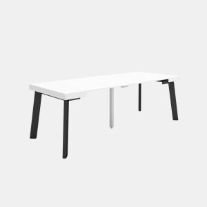 Mesa Consola Extensível, Cozinha, Sala de jantar, 222x90x73cm, Para 10 pessoas, Pés de madeira, Estilo moderno, Branco