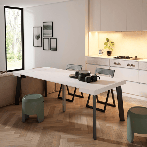 Mesa Consola Extensível, Cozinha, Sala de jantar, 222x90x73cm, Para 10 pessoas, Pés de madeira, Estilo moderno, Branco Mesa Consola Extensível, Cozinha, Sala de jantar, 222x90x73cm, Para 10 pessoas, Pés de madeira, Estilo moderno, Branco