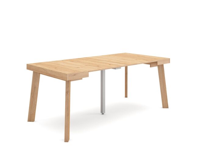 Mesa consola extensible, mesa comedor plegable, 180x90x73cm, para 8 comensales, patas de madera, estilo moderno, roble