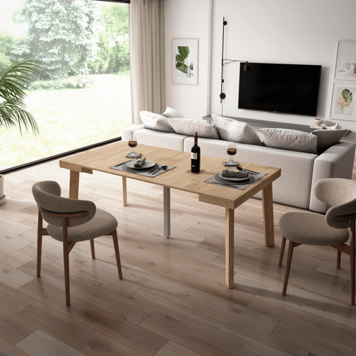 Mesa Consola Extensível, Cozinha, Sala de jantar, 180x90x73cm, Para 8 pessoas, Pés de madeira, Estilo moderno, Carvalho