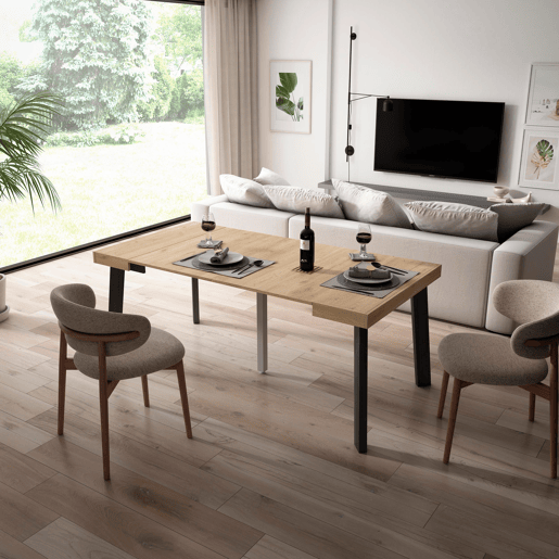 Mesa Consola Extensível, Cozinha, Sala de jantar, 180x90x73cm, Para 8 pessoas, Pés de madeira, Estilo moderno, Carvalho Mesa Consola Extensível, Cozinha, Sala de jantar, 180x90x73cm, Para 8 pessoas, Pés de madeira, Estilo moderno, Carvalho
