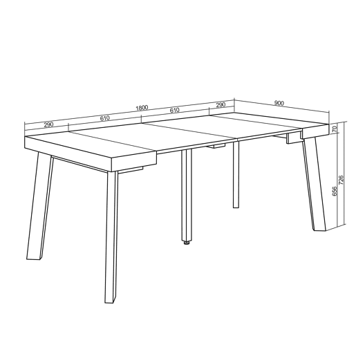 Mesa Consola Extensível, Cozinha, Sala de jantar, 180x90x73cm, Para 8 pessoas, Pés de madeira, Estilo moderno, Carvalho Mesa Consola Extensível, Cozinha, Sala de jantar, 180x90x73cm, Para 8 pessoas, Pés de madeira, Estilo moderno, Carvalho