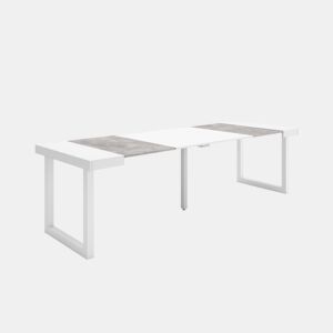 Mesa Consola Extensível, Cozinha, Sala de jantar, 262x90x73cm, Para 12 pessoas, Pés de madeira, Estilo moderno, Branco e cinzento