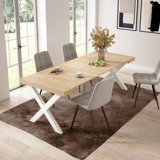 Mesa Consola Extensível, Cozinha, Sala de jantar, 222x90x73cm, Para 10 pessoas, Pés de madeira, Estilo moderno, Carvalho