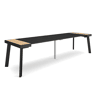 Mesa Consola Extensível, Cozinha, Sala de jantar, 302x90x73cm, Para 14 pessoas, Pés de madeira, Estilo moderno, Carvalho e preto