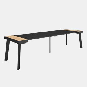 Mesa Consola Extensível, Cozinha, Sala de jantar, 302x90x73cm, Para 14 pessoas, Pés de madeira, Estilo moderno, Carvalho e preto