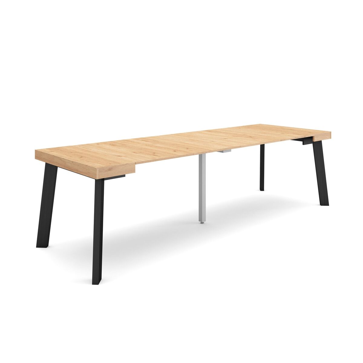 Mesa consola extensible, mesa comedor plegable, 262x90x73cm, para 12 comensales, patas de madera, estilo moderno, roble