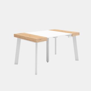 Mesa Consola Extensível, Cozinha, Sala de jantar, 140x90x73cm, Para 6 pessoas, Pés de madeira, Estilo moderno, Carvalho e branco