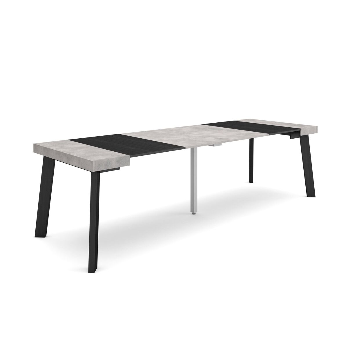 Mesa consola extensible, mesa comedor plegable, 262x90x73cm, para 12 comensales, patas de madera, estilo moderno, cemento