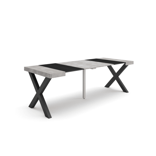 Mesa Consola Extensível, Cozinha, Sala de jantar, 222x90x73cm, Para 10 pessoas, Pés de madeira, Estilo moderno, Cimento
