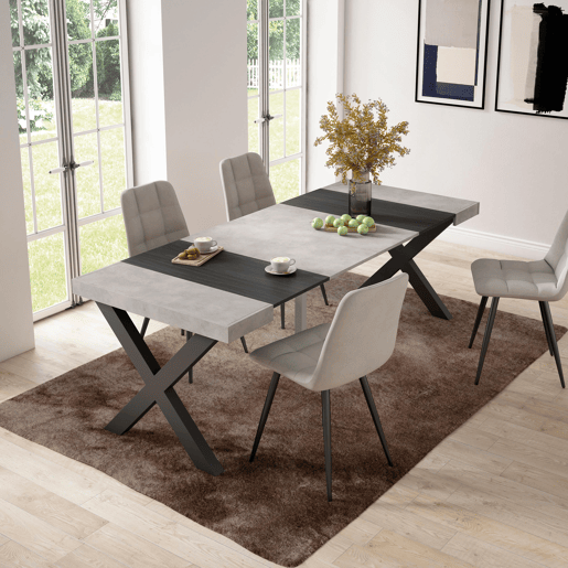 Mesa Consola Extensível, Cozinha, Sala de jantar, 222x90x73cm, Para 10 pessoas, Pés de madeira, Estilo moderno, Cimento