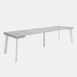 Mesa Consola Extensível, Cozinha, Sala de jantar, 302x90x73cm, Para 14 pessoas, Pés de madeira, Estilo moderno, Cimento