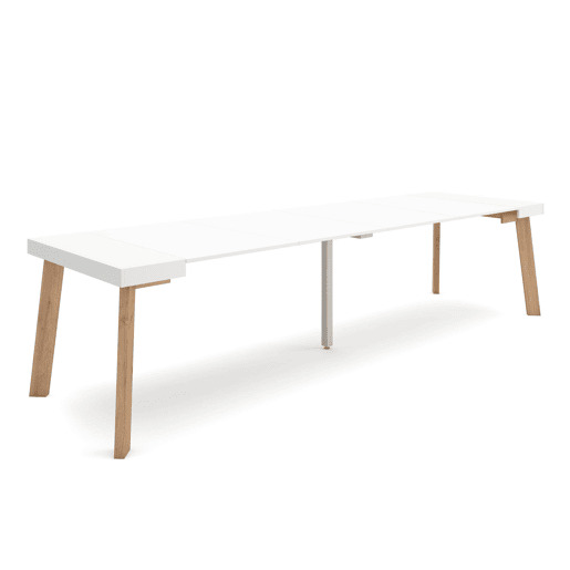 Mesa Consola Extensível, Cozinha, Sala de jantar, 302x90x73cm, Para 14 pessoas, Pés de madeira, Estilo moderno, Branco Mesa Consola Extensível, Cozinha, Sala de jantar, 302x90x73cm, Para 14 pessoas, Pés de madeira, Estilo moderno, Branco