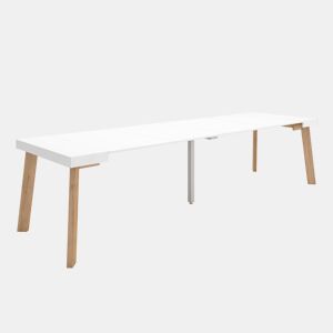 Mesa Consola Extensível, Cozinha, Sala de jantar, 302x90x73cm, Para 14 pessoas, Pés de madeira, Estilo moderno, Branco