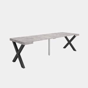 Mesa Consola Extensível, Cozinha, Sala de jantar, 262x90x73cm, Para 12 pessoas, Pés de madeira, Estilo moderno, Cimento