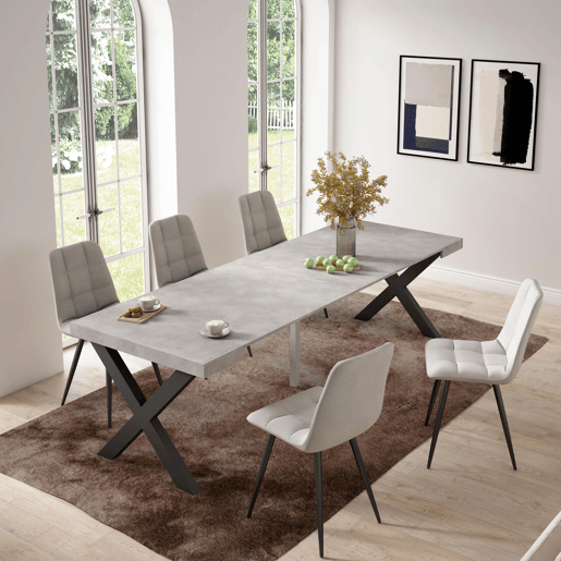 Mesa Consola Extensível, Cozinha, Sala de jantar, 262x90x73cm, Para 12 pessoas, Pés de madeira, Estilo moderno, Cimento Mesa Consola Extensível, Cozinha, Sala de jantar, 262x90x73cm, Para 12 pessoas, Pés de madeira, Estilo moderno, Cimento