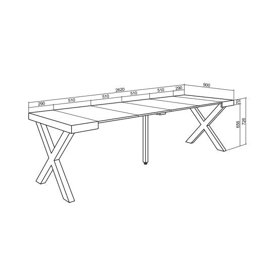 Mesa Consola Extensível, Cozinha, Sala de jantar, 262x90x73cm, Para 12 pessoas, Pés de madeira, Estilo moderno, Cimento Mesa Consola Extensível, Cozinha, Sala de jantar, 262x90x73cm, Para 12 pessoas, Pés de madeira, Estilo moderno, Cimento