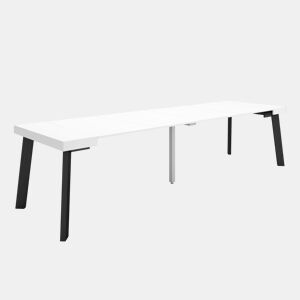 Mesa Consola Extensível, Cozinha, Sala de jantar, 302x90x73cm, Para 14 pessoas, Pés de madeira, Estilo moderno, Branco